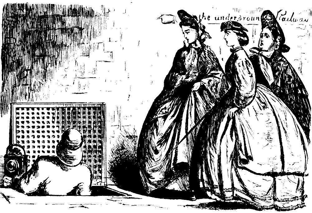 Women discussing man down inspection hole