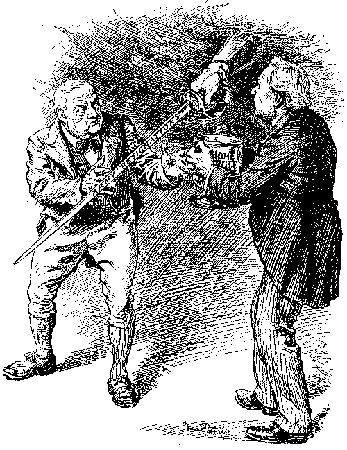 Mr. Asquith offering a cup to John Redmond.