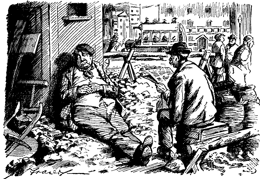 Two men talking.