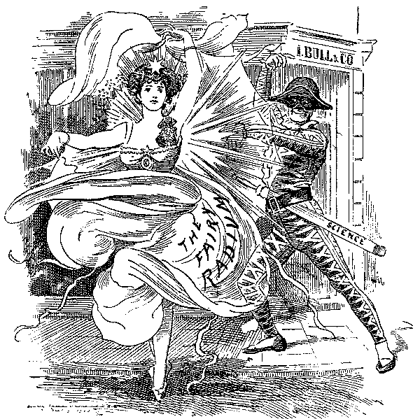 Cartoon. A fairy, portraying radium.