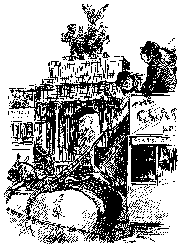 Horse-bus driver talking to passengers