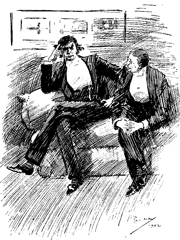 Two men talking.
