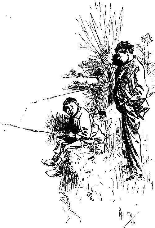 Man talking to young fisherman.