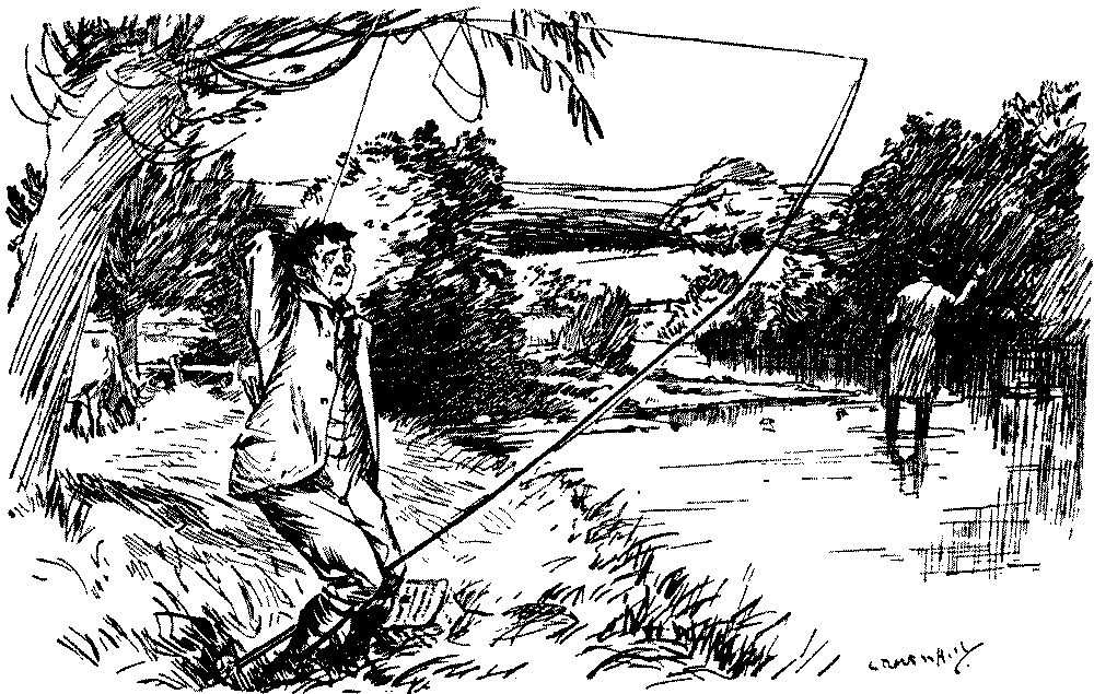 fisherman with line in a tree.
