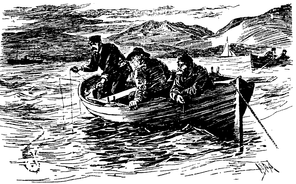 Three men in a boat.