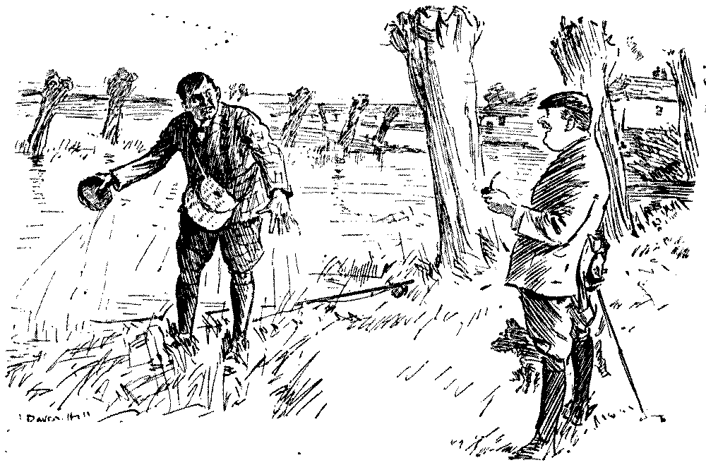 Men talking at fishing spot.