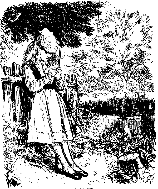 Girl speaking to her fishing bait.