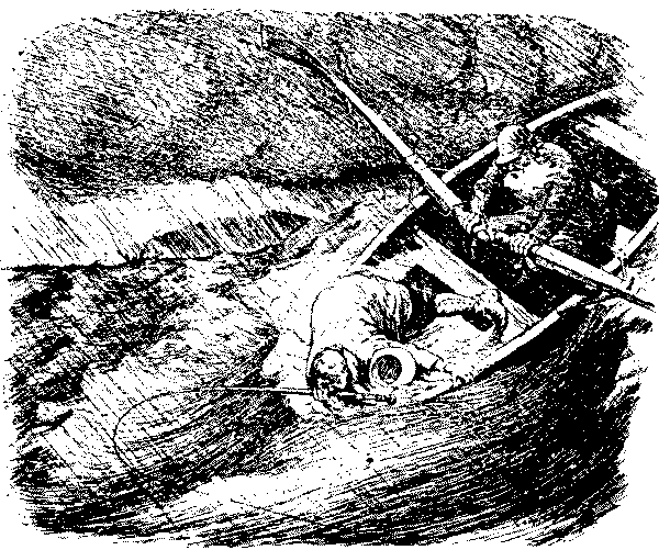 Boat in rough waters.