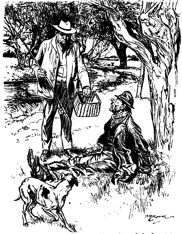 Man talking to tramp.
