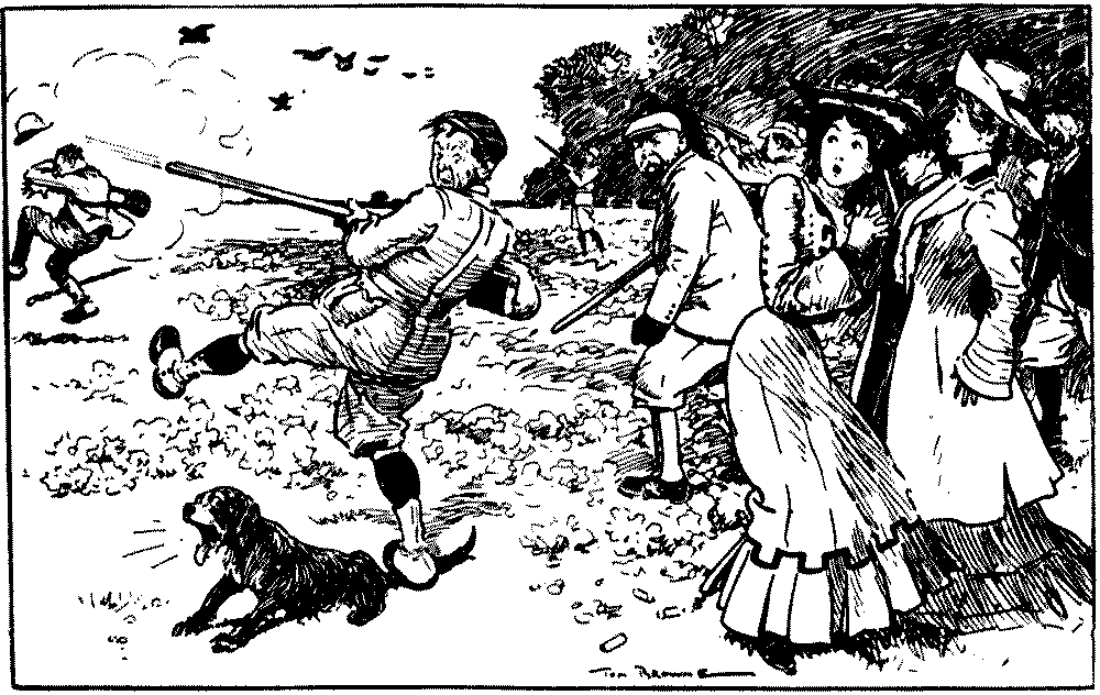 Boy treading on dogs tail.