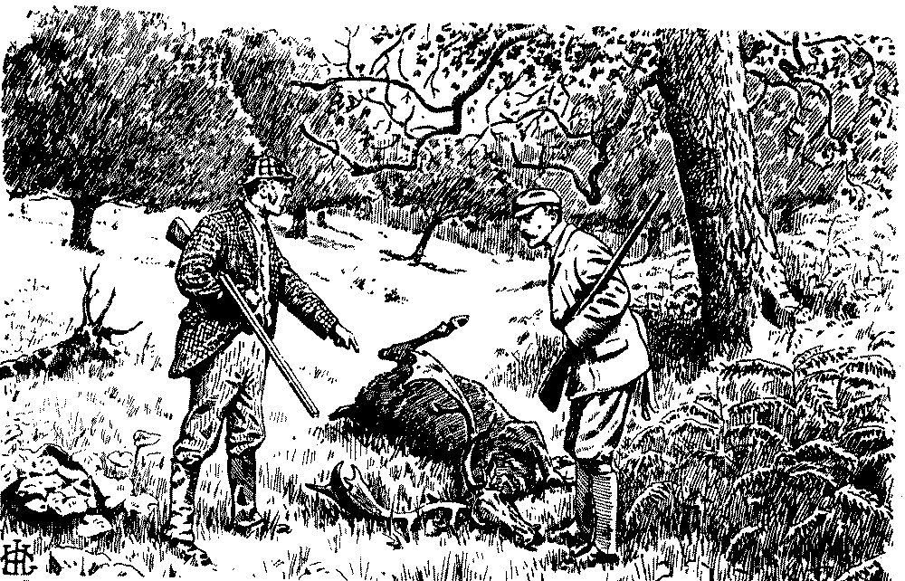 Hunters viewing carcase.