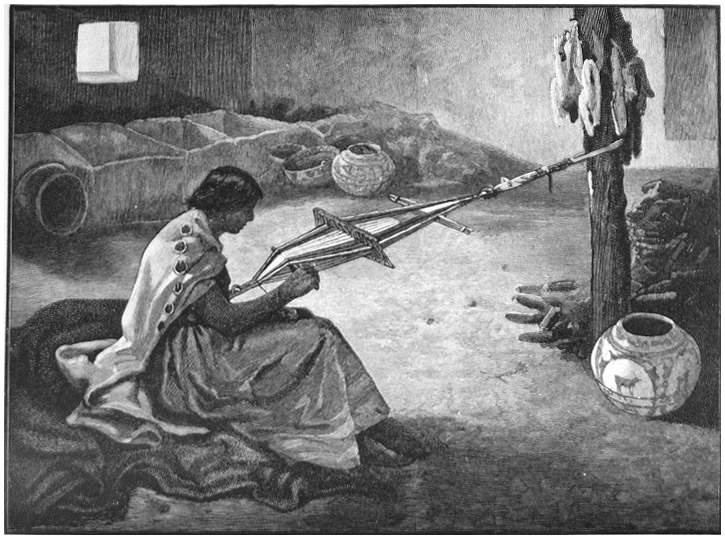 Zuñi Woman Weaving A Belt.