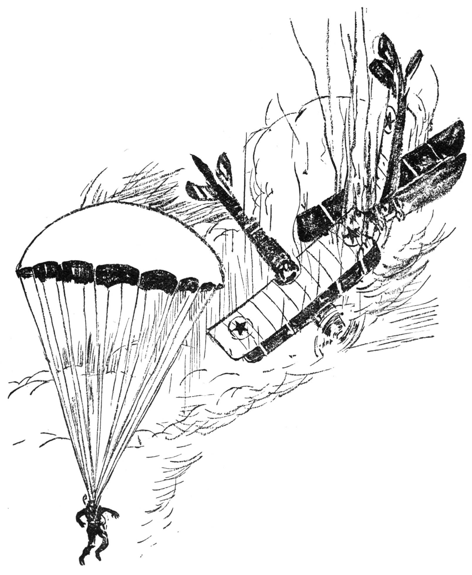 Planes in collision with a parachuting pilot