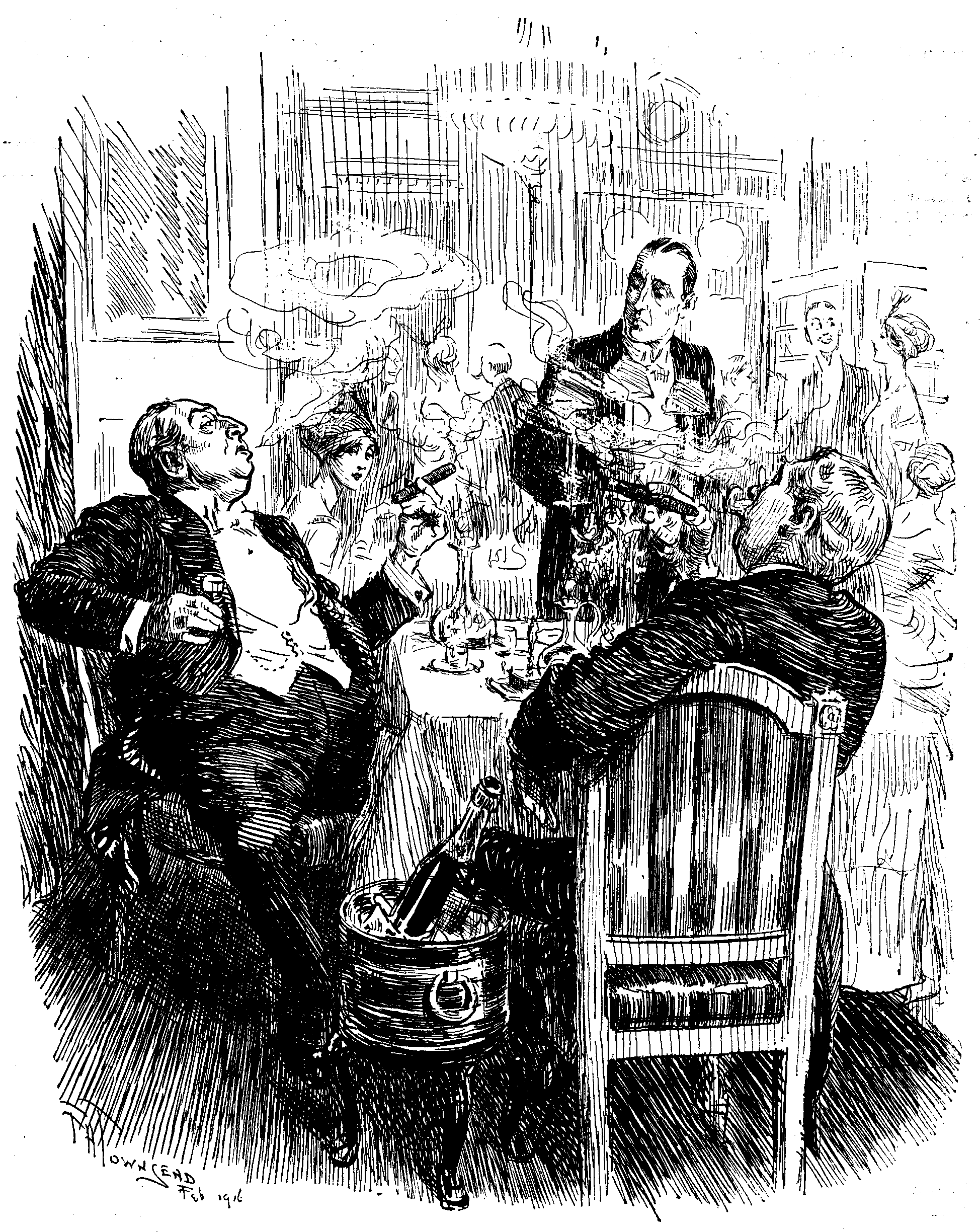 ECONOMY IN LUXURIES.  First Philistine. "I'm All With the Government Over This Closing Of Museums. I Never Touch 'em Myself."  Second Philistine. "Same Here. Waiter, Get Me a Couple of Stalls for The Frivolity."