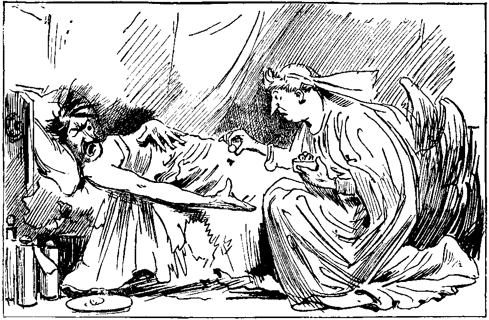 No. 164. Pilling Him. Affectionate wife insisting on the invalid taking a Bolus. Sidney Paget.