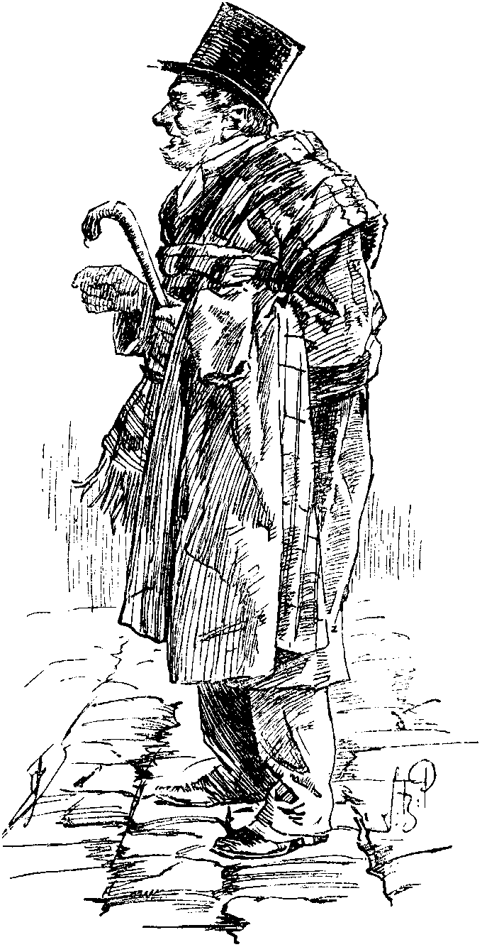 'An elderly Gentleman, in a tall hat, with a quantity of wraps.'