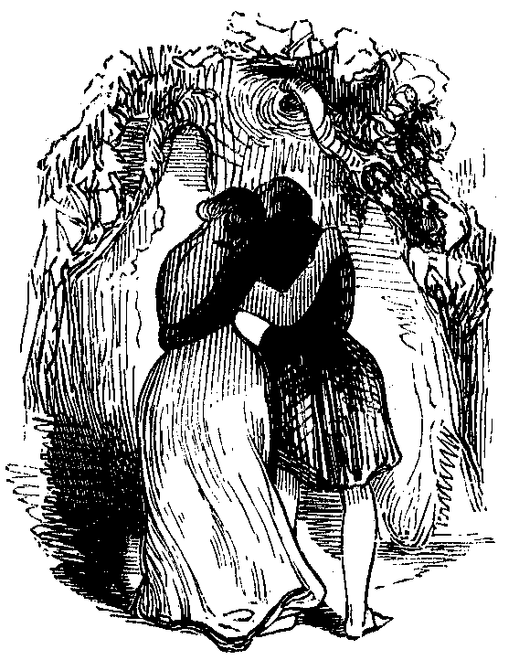A pair of lovers cuddle in front of a tree.