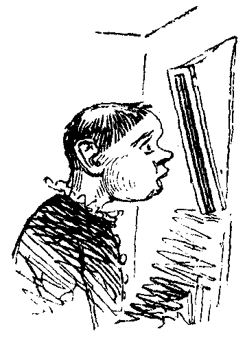A man looks in a mirror with a surprised look.
