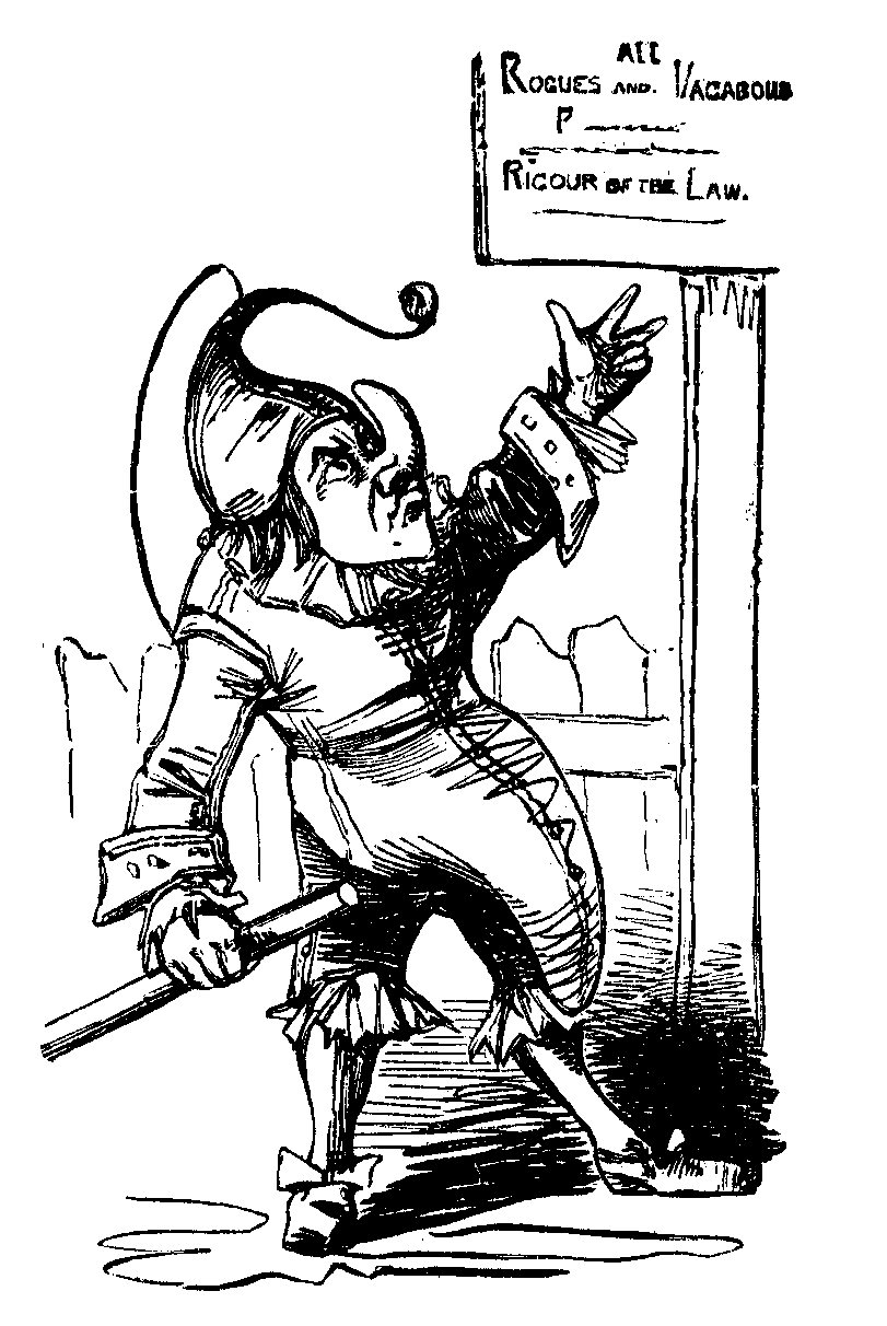 PUNCH nails a notce to a post.