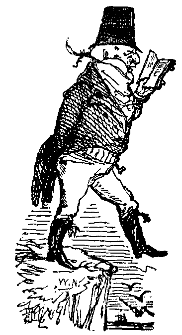 A reading man walks over the edge of a precipice.