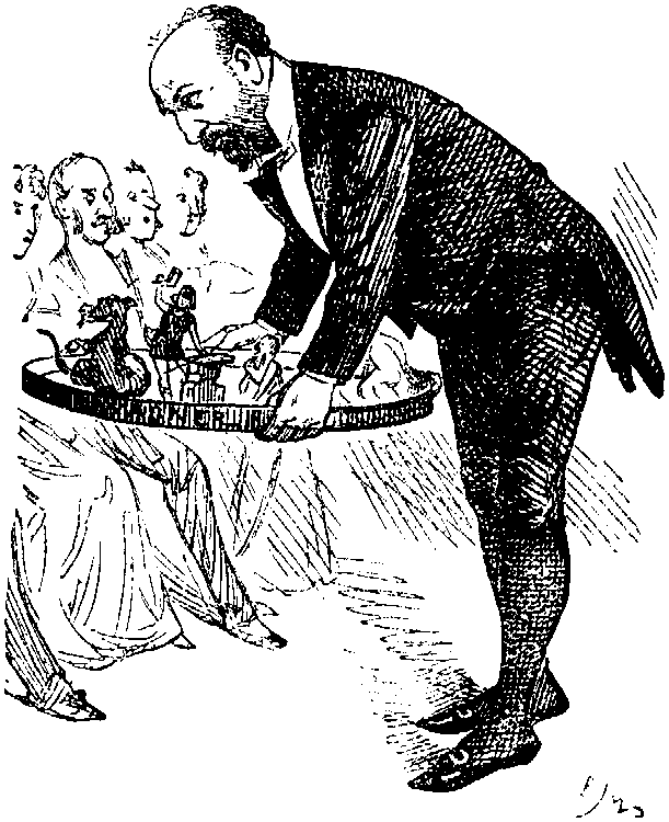 Sir Druriolanus Wagnerensis offering the Tea-tray-logy to his Patrons.