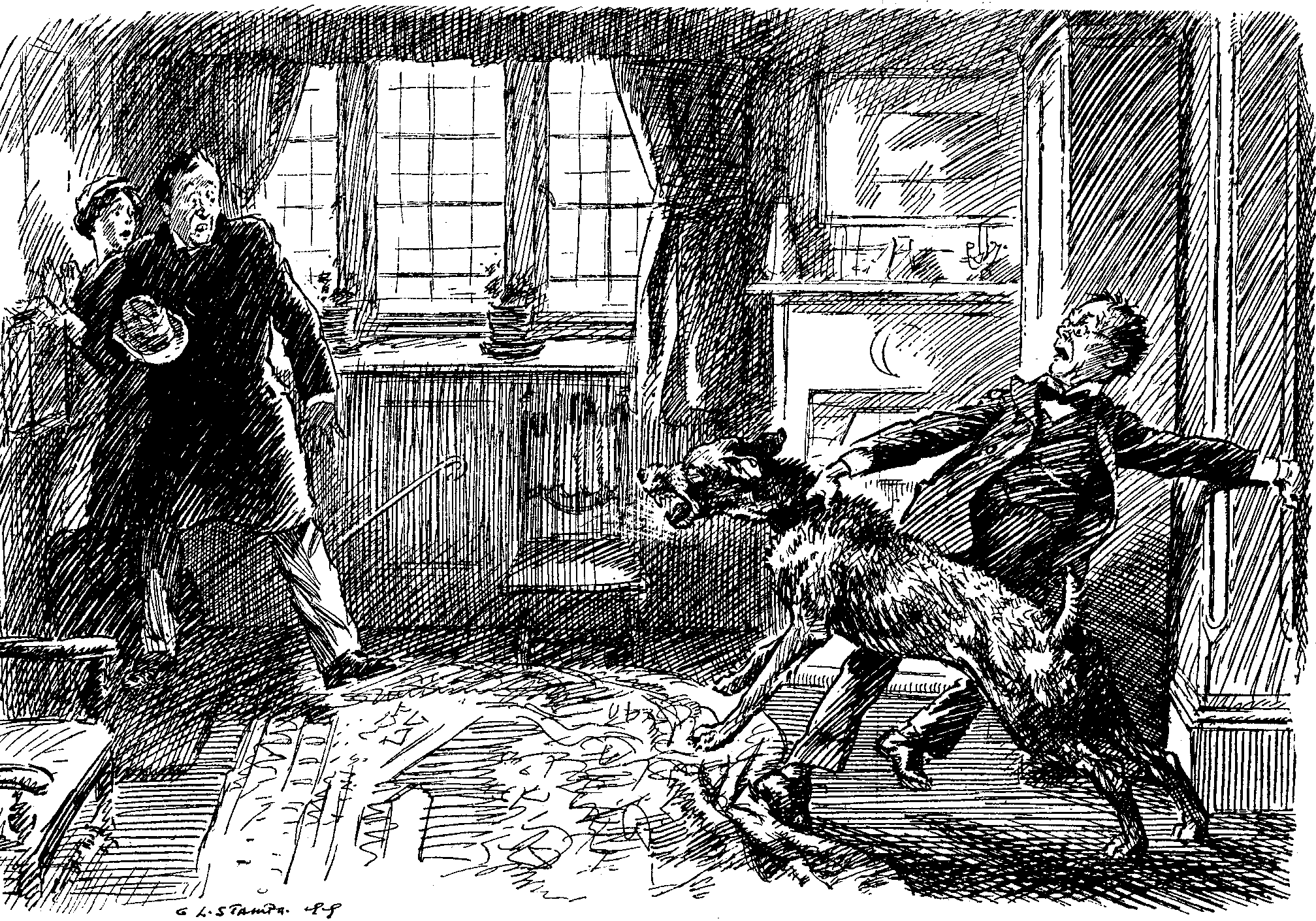 GET YOUR OVERCOAT OFF QUICKLY, MAN; THEN HE'LL THINK YOU BELONG TO THE HOUSE!
