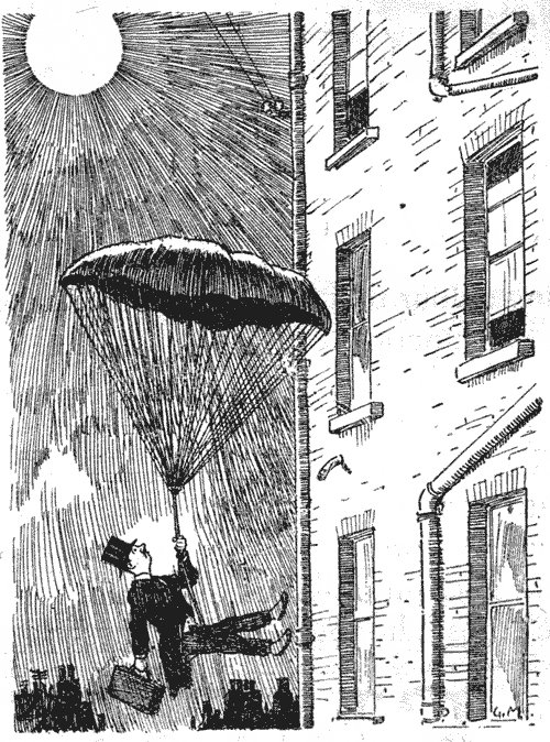 GENTLEMAN (LATE OF PARACHUTE SECTION, R.A.F.) AFTER A BAD WEEK'S RACING LEAVES HIS HOTEL WITHOUT UNNECESSARY OSTENTATION.