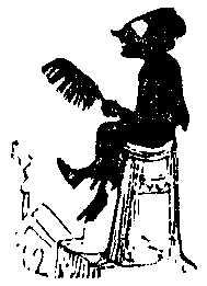 A man sits on a high stool with a feathered pen in his hand.