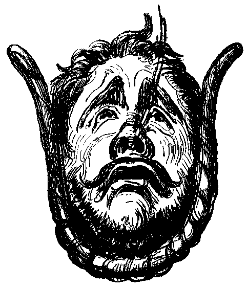 A man's face in a U-shaped frame