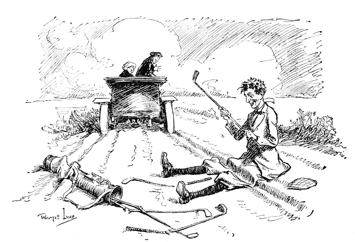 Golfer (who has just been run over).