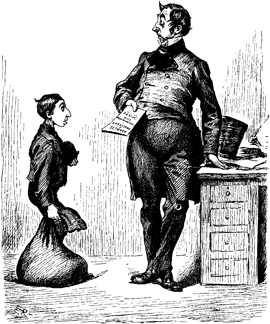 Mr. Solomon Pell with the small Boy with the Blue Bag.