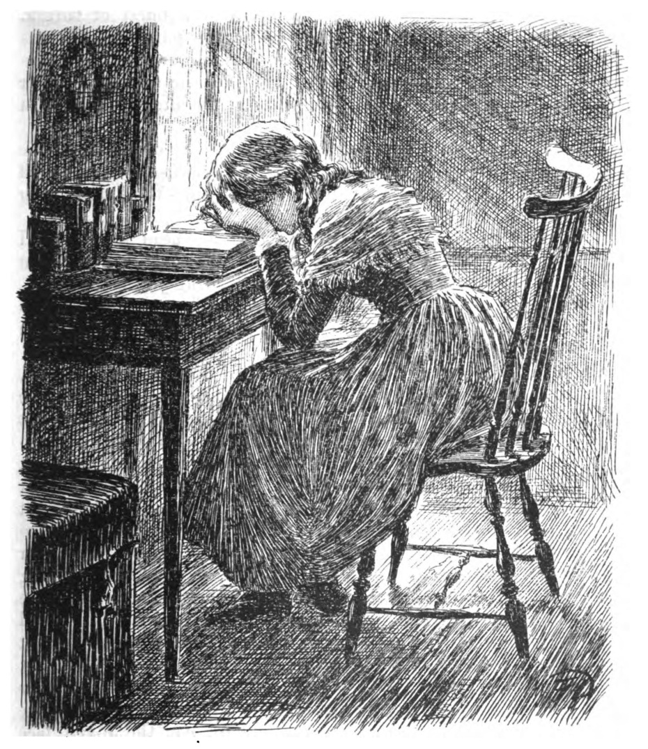 Fleda was sitting, her face bowed in her hands.