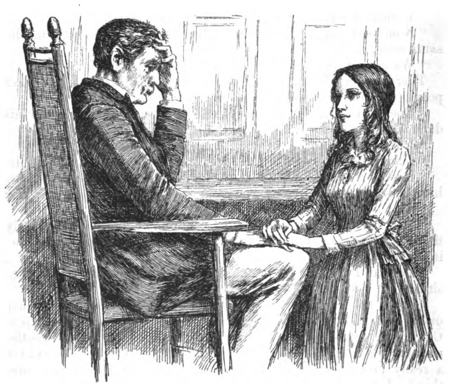 She knelt down before him.