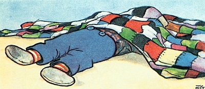 Raggedy Andy under the quilt Raggedy Andy under the quilt