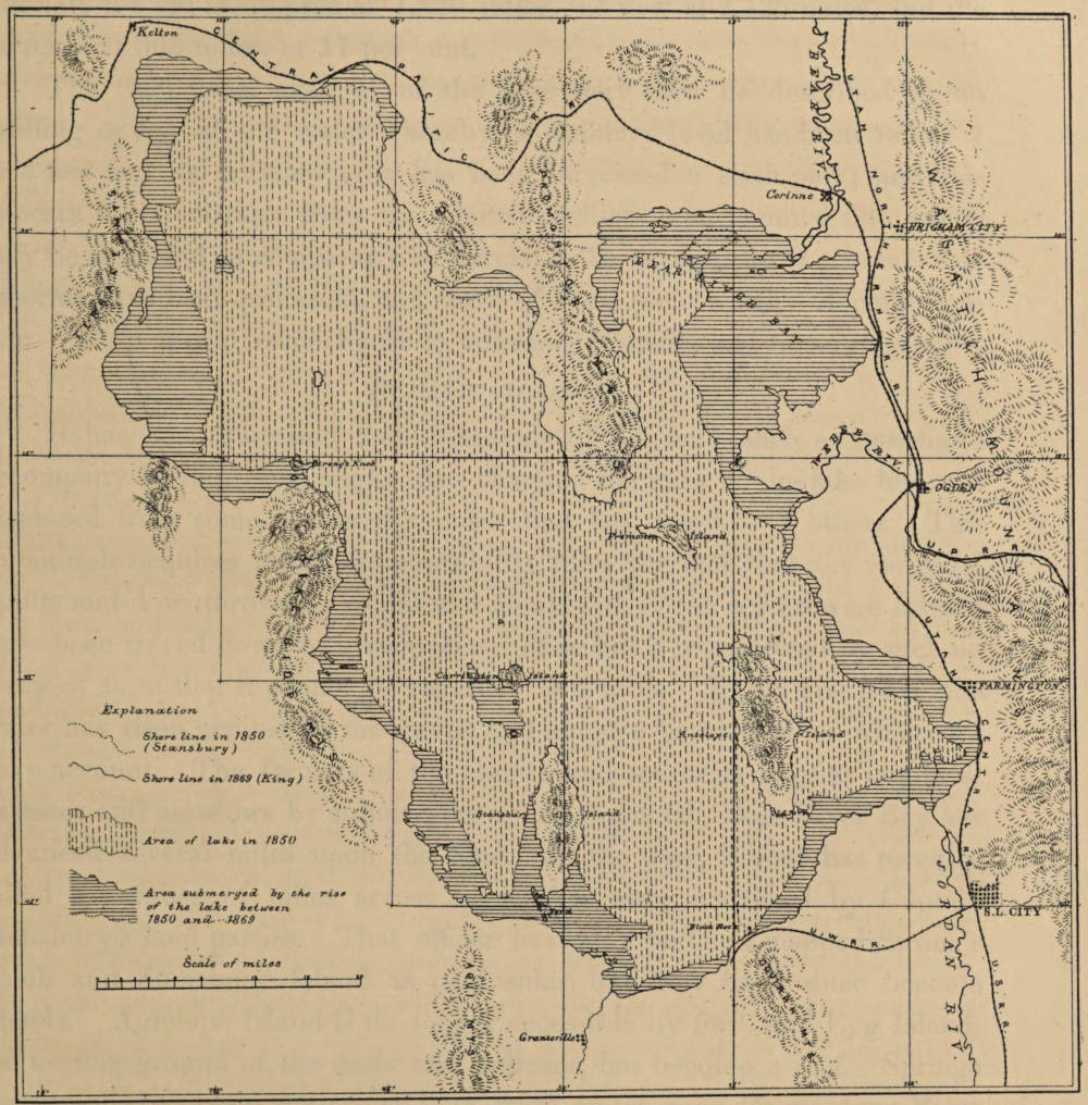 COMPARATIVE MAP OF GREAT SALT LAKE, UTAH COMPILED TO SHOW ITS INCREASE OF AREA
