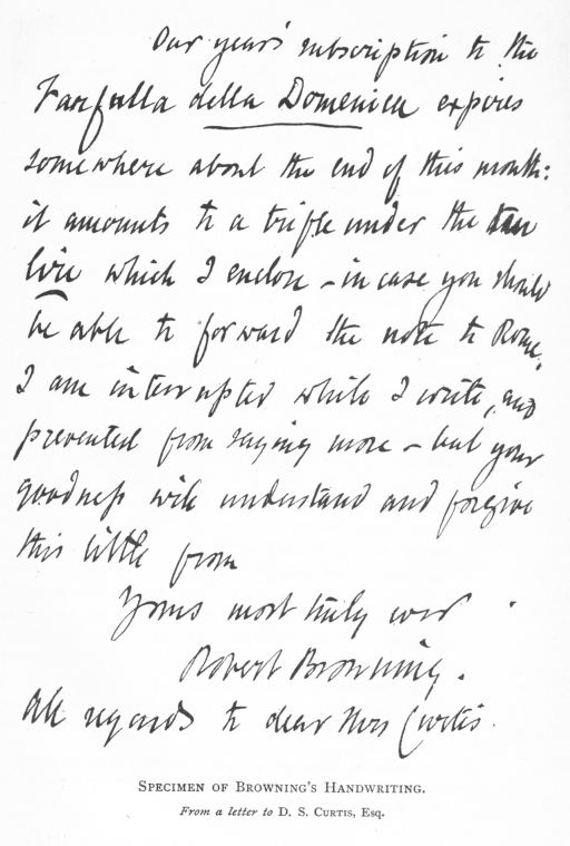 SPECIMEN OF BROWNING'S HANDWRITING. SPECIMEN OF BROWNING'S HANDWRITING.
