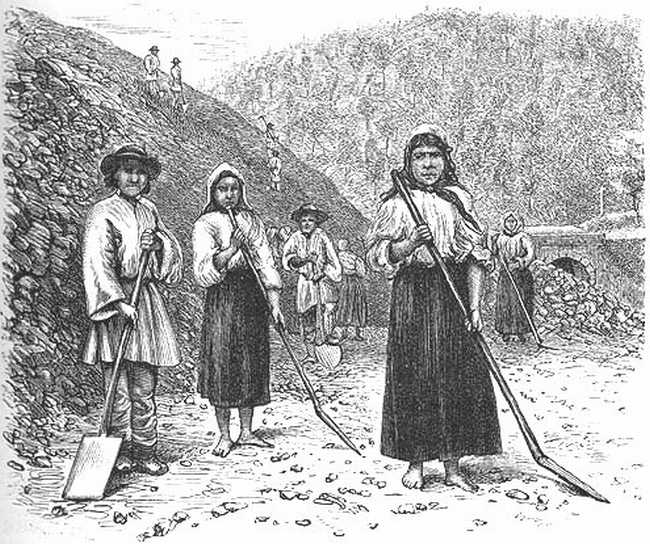 MEN AND WOMEN ROAD-MAKING. MEN AND WOMEN ROAD-MAKING.
