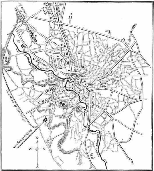 PLAN OF BUCAREST, WITH THE MAIN STREETS AND BUILDINGS. PLAN OF BUCAREST, WITH THE MAIN STREETS AND BUILDINGS.