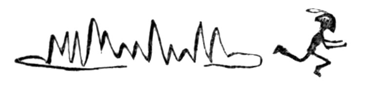 figure running in front of squiggly lines