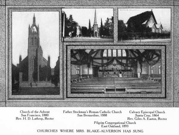 Churches where Mrs. Blake-Alverson has sung Churches where Mrs. Blake-Alverson has sung