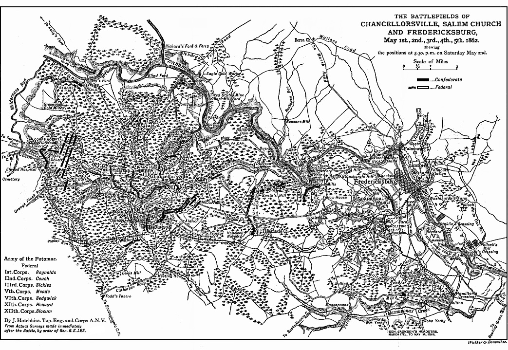 Illustration: The Battlefields of Chancellorsville, Salem Church and Fredericksburg, May 1st, 2nd, 3rd, 4th, 5th, 1862.
