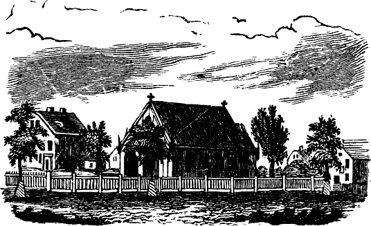 Jonathan Bosson's house.  Deacon Loring's house. EPISCOPAL CHURCH. Present site of D. & L. Slade's grain store; burned just after the late war.