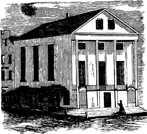 OLD FIRST UNIVERSALIST CHURCH, Which stood on site of the Boston and Maine Railroad Station.