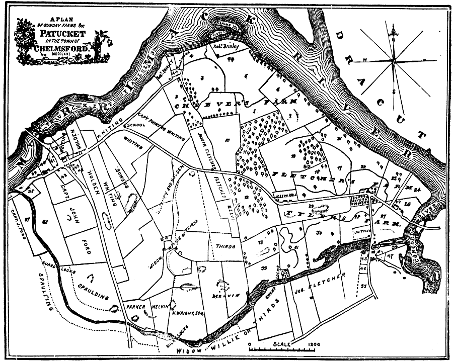A PLAN of SUNDRY FARMS &c. PATUCKET in the town of CHELMSFORD. MDCCCXXI.