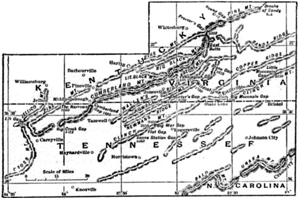 MAP SHOWING MOUNTAIN PASSES OF THE CUMBERLAND.