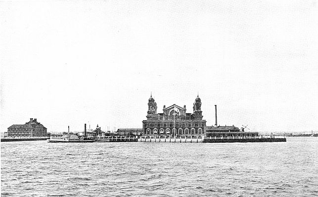 IMMIGRATION STATION, ELLIS ISLAND. The greatest center of racial activity in the world, where a million aliens yearly pass through to American citizenship. (Courtesy of U.S. Immigration Station, Ellis Island.)