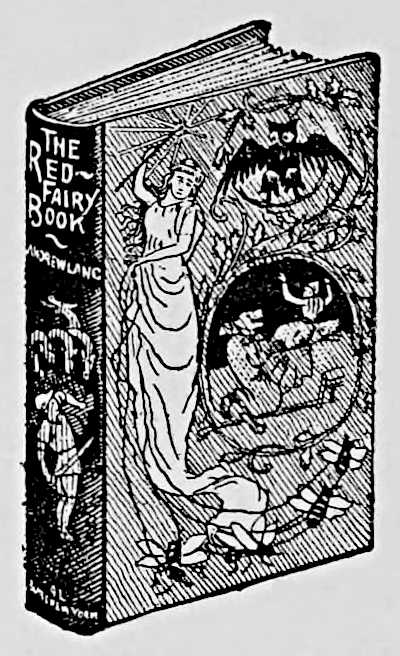 Book featuring begowned woman, owl, and small humans titled THE RED FAIRY BOOK