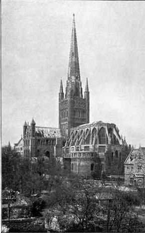 Norwich Cathedral from the South-East. Norwich Cathedral from the South-East.