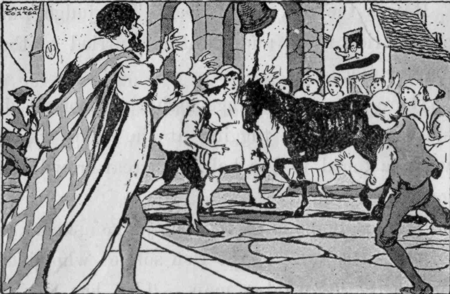 The judge sees the horse in the market place