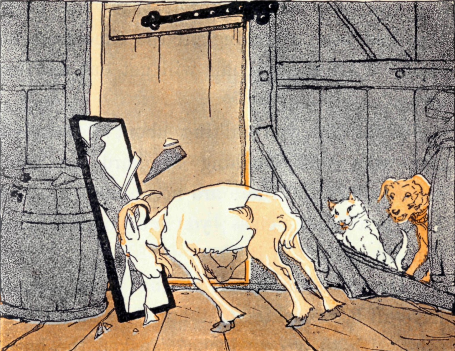 The goat crashes into the mirror